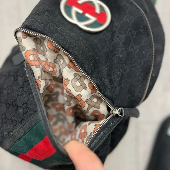 Gucci GG Black Monogram Backpack with Web Stripe - Picture 9 of 13